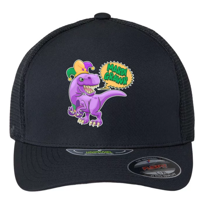 Funny Mardi Grawr T-Rex Dinosaur Flexfit Unipanel Trucker Cap