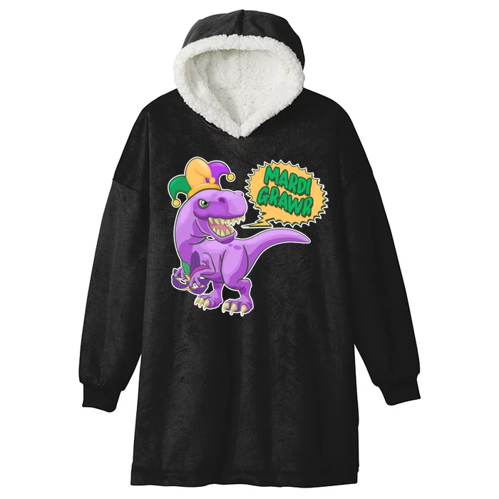 Funny Mardi Grawr T-Rex Dinosaur Hooded Wearable Blanket