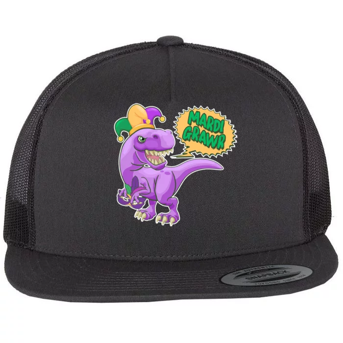 Funny Mardi Grawr T-Rex Dinosaur Flat Bill Trucker Hat