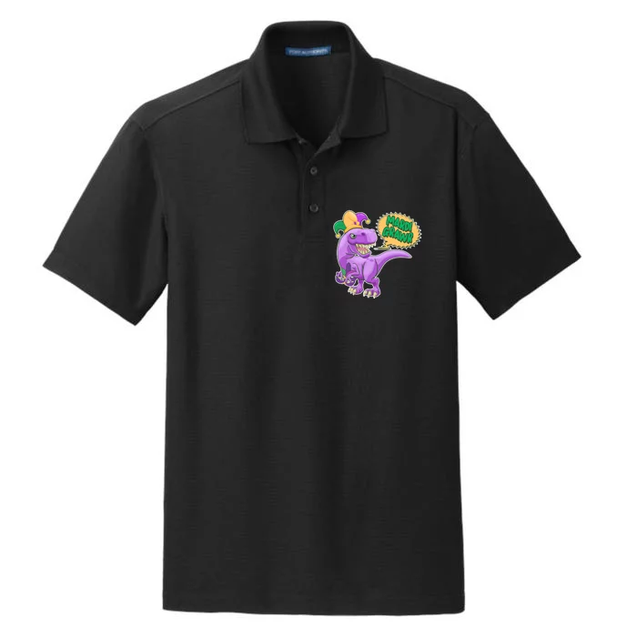 Funny Mardi Grawr T-Rex Dinosaur Dry Zone Grid Performance Polo