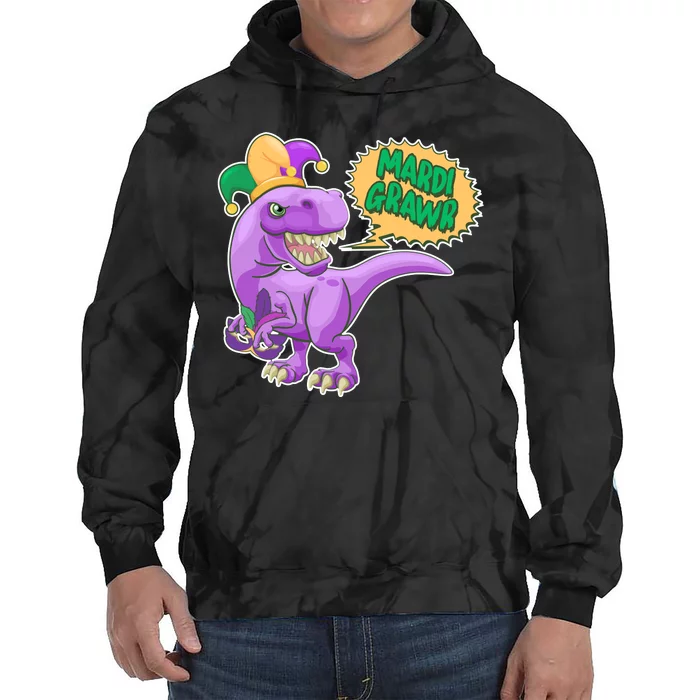 Funny Mardi Grawr T-Rex Dinosaur Tie Dye Hoodie