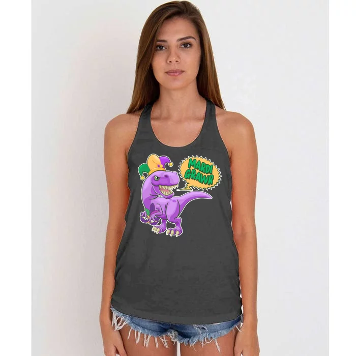 Funny Mardi Grawr T-Rex Dinosaur Women's Knotted Racerback Tank