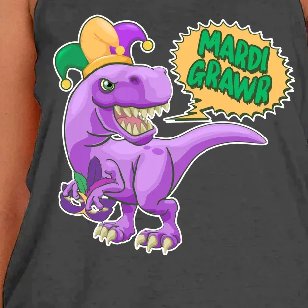 Funny Mardi Grawr T-Rex Dinosaur Women's Knotted Racerback Tank