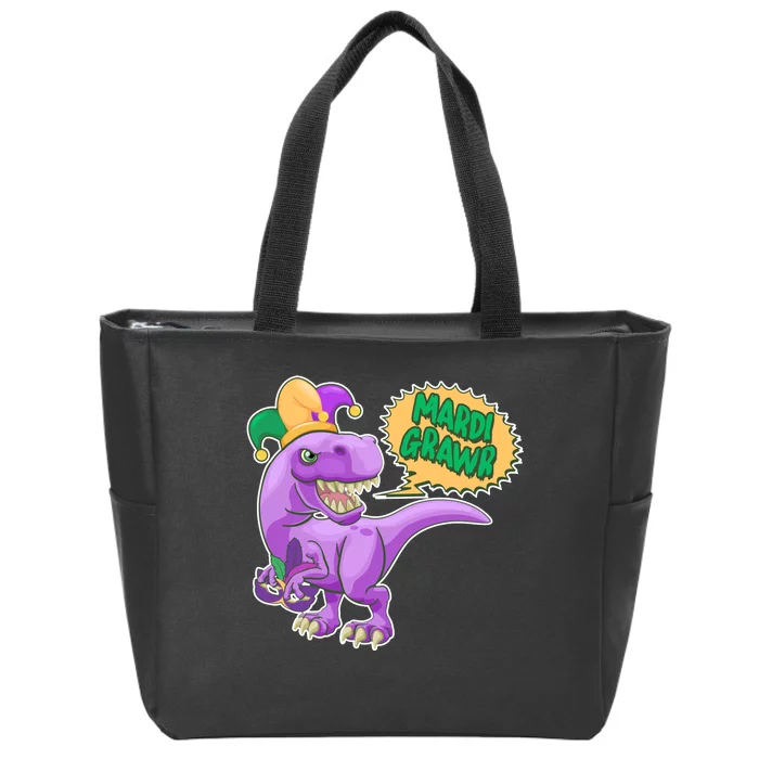 Funny Mardi Grawr T-Rex Dinosaur Zip Tote Bag