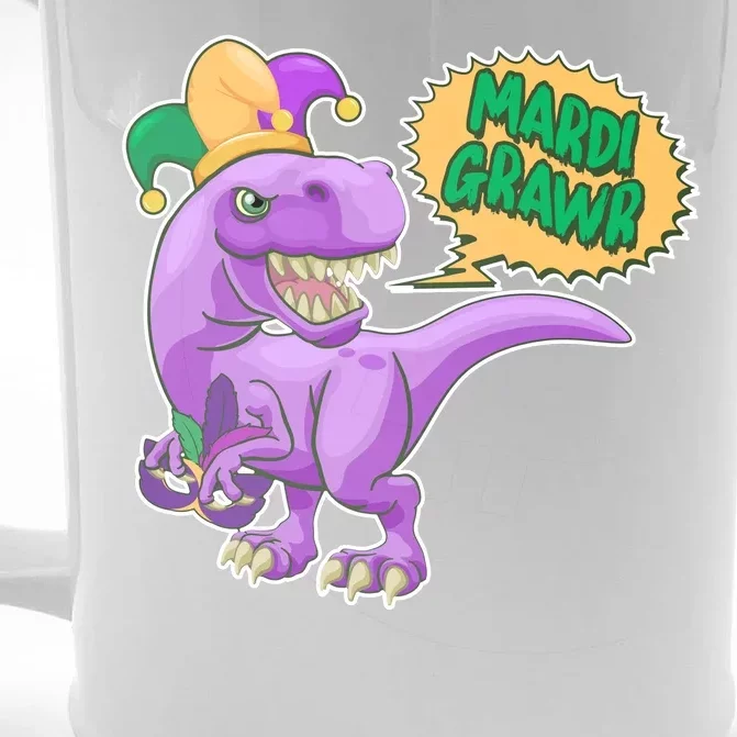 Funny Mardi Grawr T-Rex Dinosaur Front & Back Beer Stein