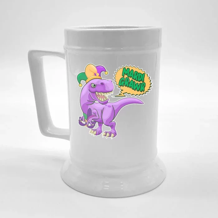 Funny Mardi Grawr T-Rex Dinosaur Front & Back Beer Stein