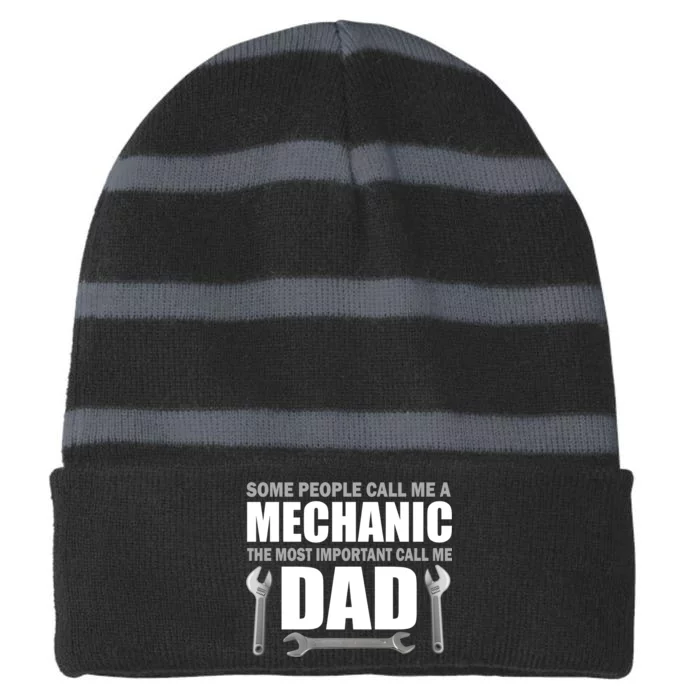 Funny Mechanic Dad Striped Beanie with Solid Band