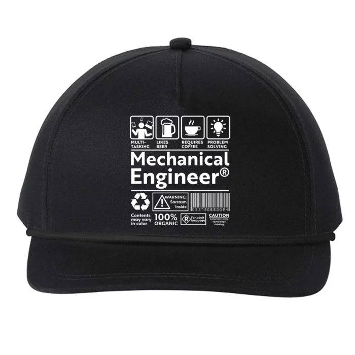 Funny Mechanical Engineer Label Snapback Five-Panel Rope Hat