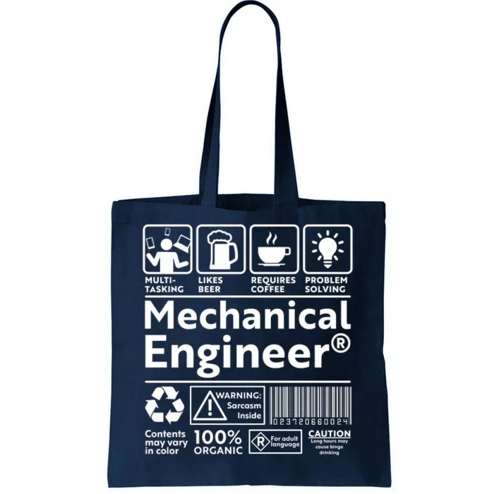 Funny Mechanical Engineer Label Tote Bag