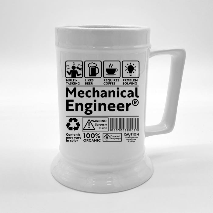 Funny Mechanical Engineer Label Front & Back Beer Stein