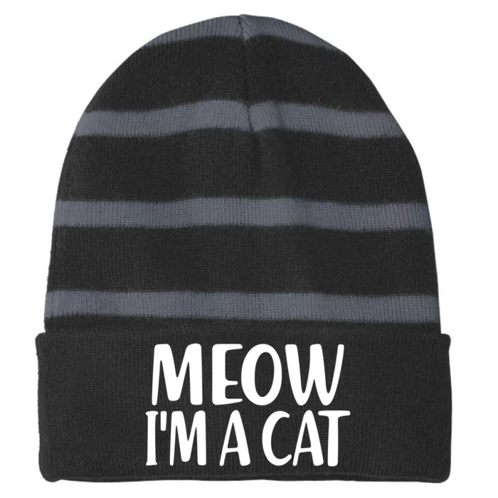 Funny Meow I'm A Cat Lazy Halloween Costume Striped Beanie with Solid Band