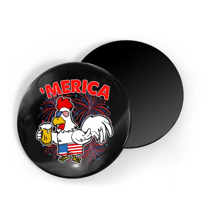 Funny Merica USA Rooster With Beer Magnet