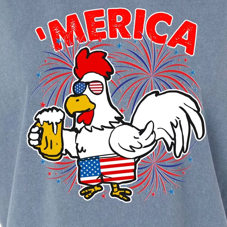 Funny Merica USA Rooster With Beer Garment-Dyed Women's Muscle Tee