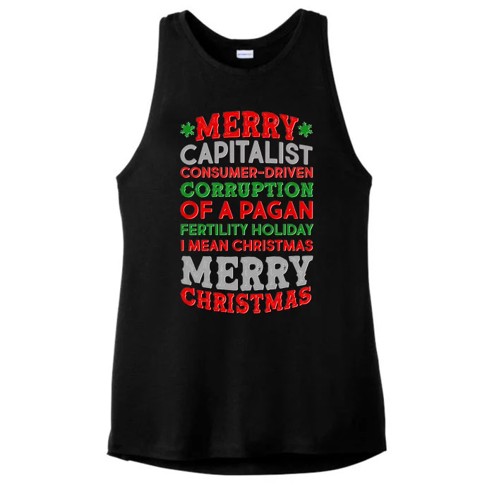 Funny Merry Capitalist Christmas Ladies Tri-Blend Wicking Tank