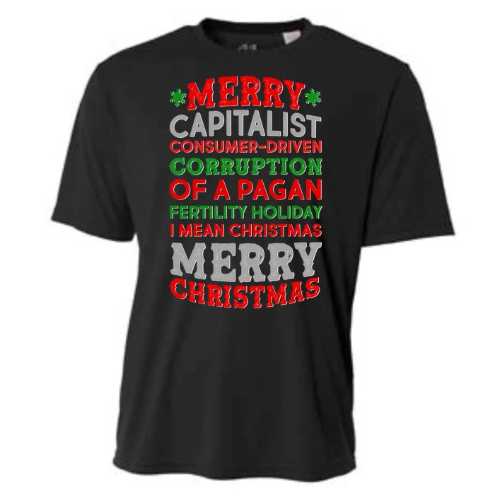 Funny Merry Capitalist Christmas Cooling Performance Crew T-Shirt