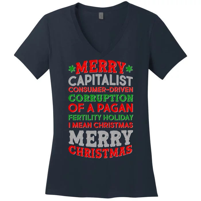 Funny Merry Capitalist Christmas Women's V-Neck T-Shirt