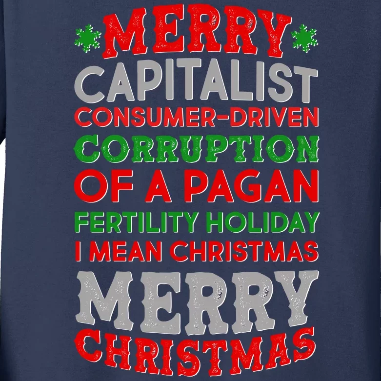 Funny Merry Capitalist Christmas Kids Long Sleeve Shirt