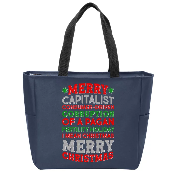 Funny Merry Capitalist Christmas Zip Tote Bag