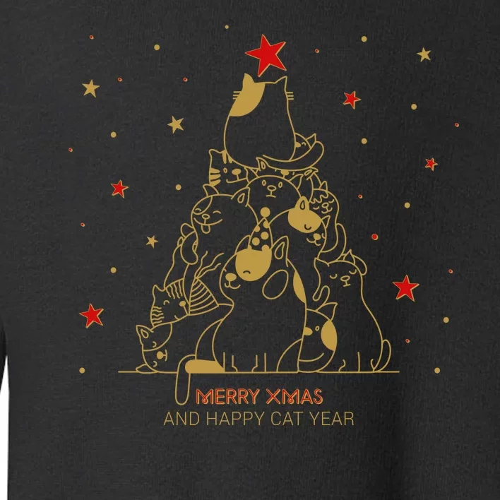 Funny Merry XMas and Happy Cat Year Christmas Tree Toddler Sweatshirt