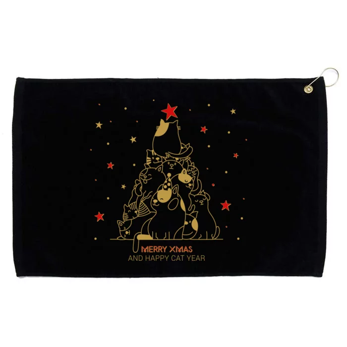 Funny Merry XMas and Happy Cat Year Christmas Tree Grommeted Golf Towel