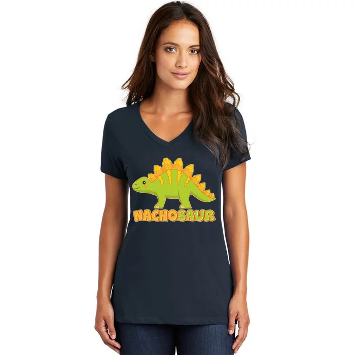 Funny Nachosaur Nacho Cheese Stegosaurus Dinosaur Women's V-Neck T-Shirt