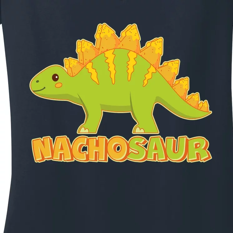 Funny Nachosaur Nacho Cheese Stegosaurus Dinosaur Women's V-Neck T-Shirt