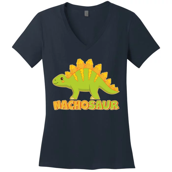 Funny Nachosaur Nacho Cheese Stegosaurus Dinosaur Women's V-Neck T-Shirt