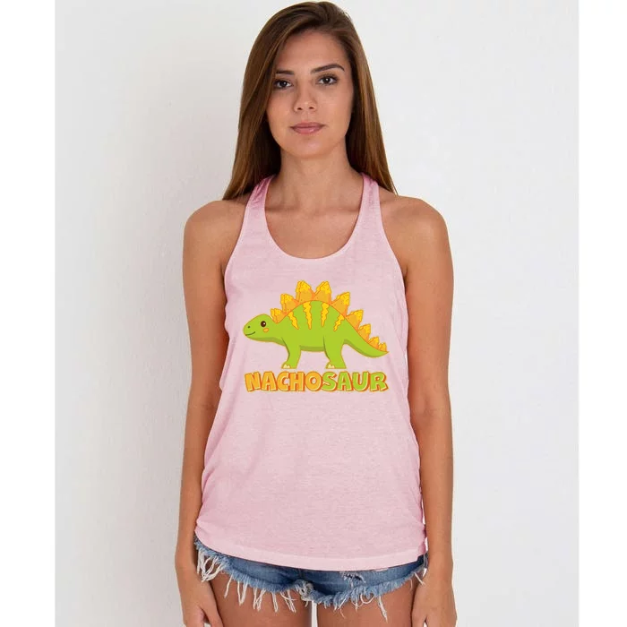 Funny Nachosaur Nacho Cheese Stegosaurus Dinosaur Women's Knotted Racerback Tank