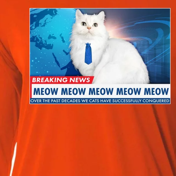 Funny News Anchor Cat Cooling Performance Long Sleeve Crew