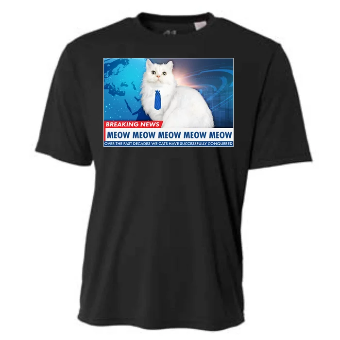 Funny News Anchor Cat Cooling Performance Crew T-Shirt