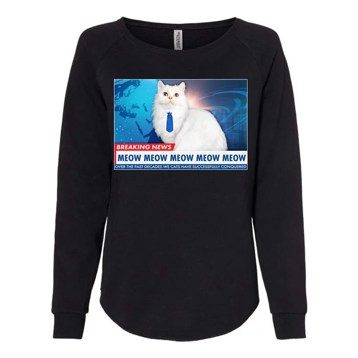 Funny News Anchor Cat Womens California Wash Sweatshirt