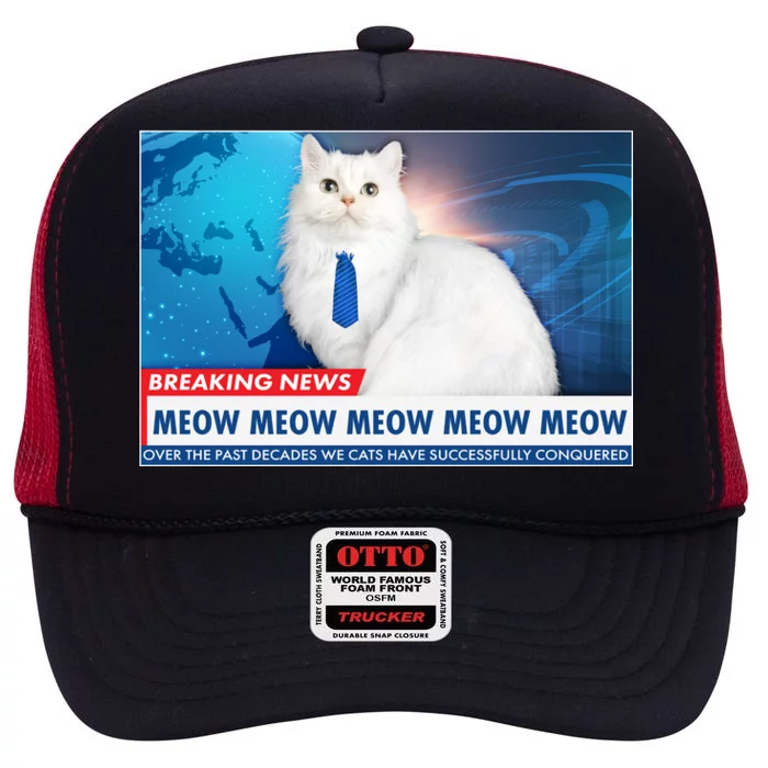 Funny News Anchor Cat High Crown Mesh Trucker Hat