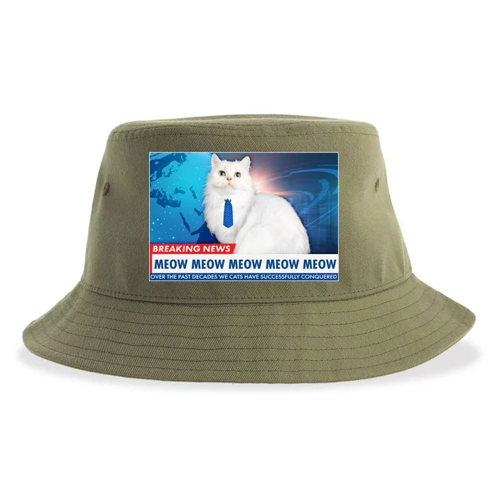 Funny News Anchor Cat Sustainable Bucket Hat