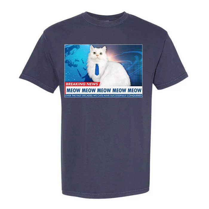 Funny News Anchor Cat Garment-Dyed Heavyweight T-Shirt