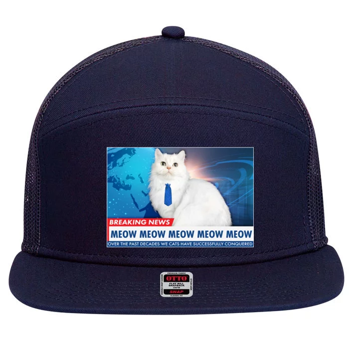 Funny News Anchor Cat 7 Panel Mesh Trucker Snapback Hat