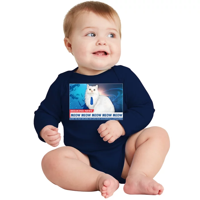 Funny News Anchor Cat Baby Long Sleeve Bodysuit