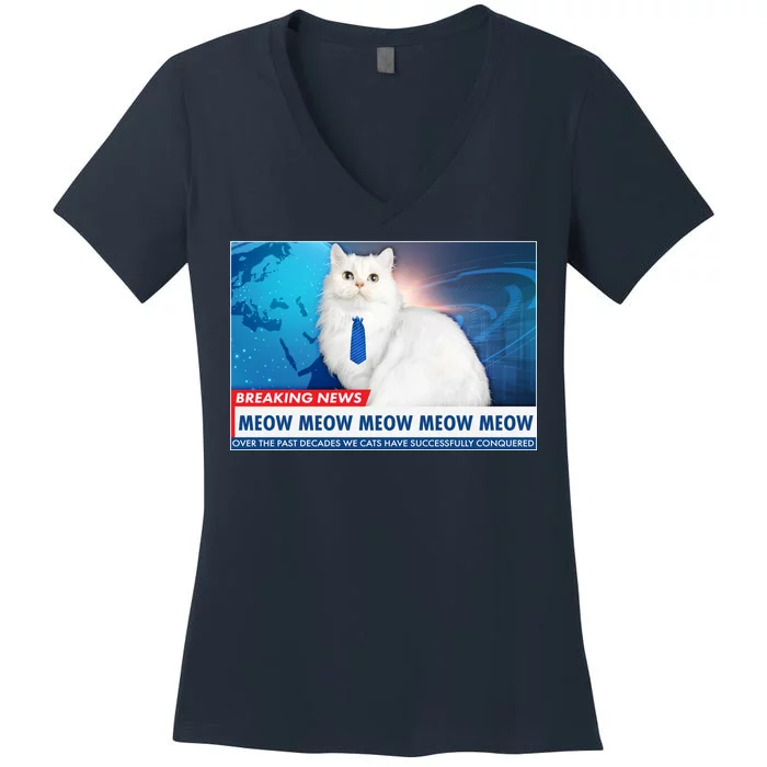 Funny News Anchor Cat Women's V-Neck T-Shirt