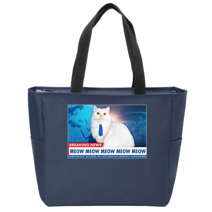 Funny News Anchor Cat Zip Tote Bag