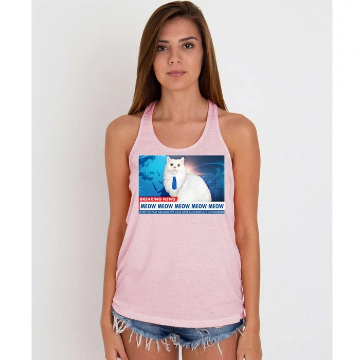 Funny News Anchor Cat Women's Knotted Racerback Tank