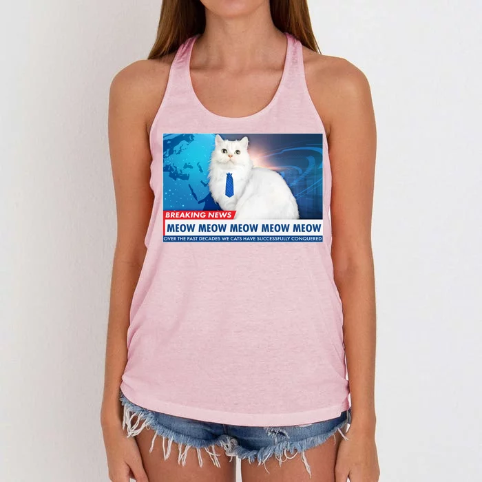 Funny News Anchor Cat Women's Knotted Racerback Tank