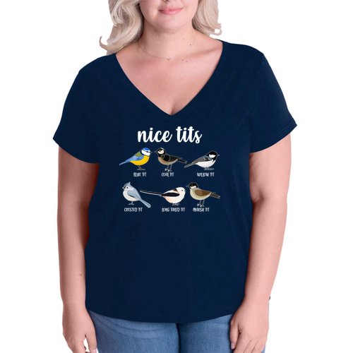 Funny Nice Tits Birds Women's V-Neck Plus Size T-Shirt