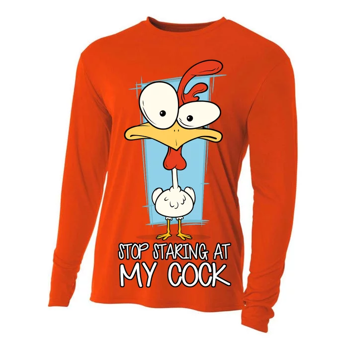 Funny Offensive Stop Staring At My Cock Cooling Performance Long Sleeve Crew