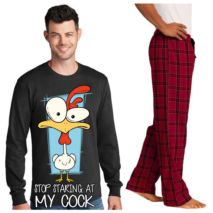 Funny Offensive Stop Staring At My Cock Long Sleeve Pajama Set