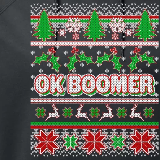 Funny OK Boomer Ugly Christmas Performance Fleece Hoodie