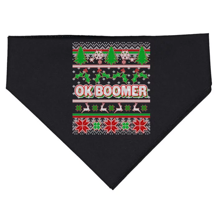 Funny OK Boomer Ugly Christmas USA-Made Doggie Bandana