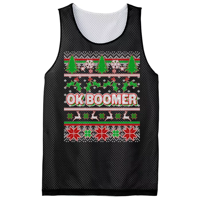 Funny OK Boomer Ugly Christmas Mesh Reversible Basketball Jersey Tank