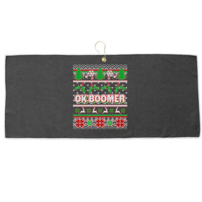 Funny OK Boomer Ugly Christmas Large Microfiber Waffle Golf Towel