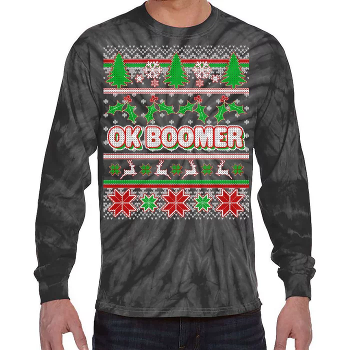 Funny OK Boomer Ugly Christmas Tie-Dye Long Sleeve Shirt