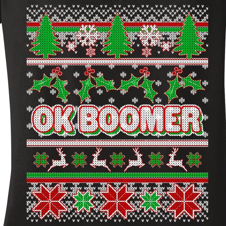 Funny OK Boomer Ugly Christmas Women's V-Neck T-Shirt