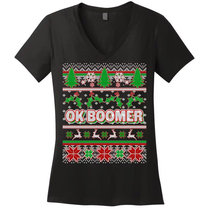 Funny OK Boomer Ugly Christmas Women's V-Neck T-Shirt